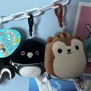 BNWT 3.5” Lenora the Loon // BNWOT 3.5” Sawyer the Squirrel Squishmallow Clips